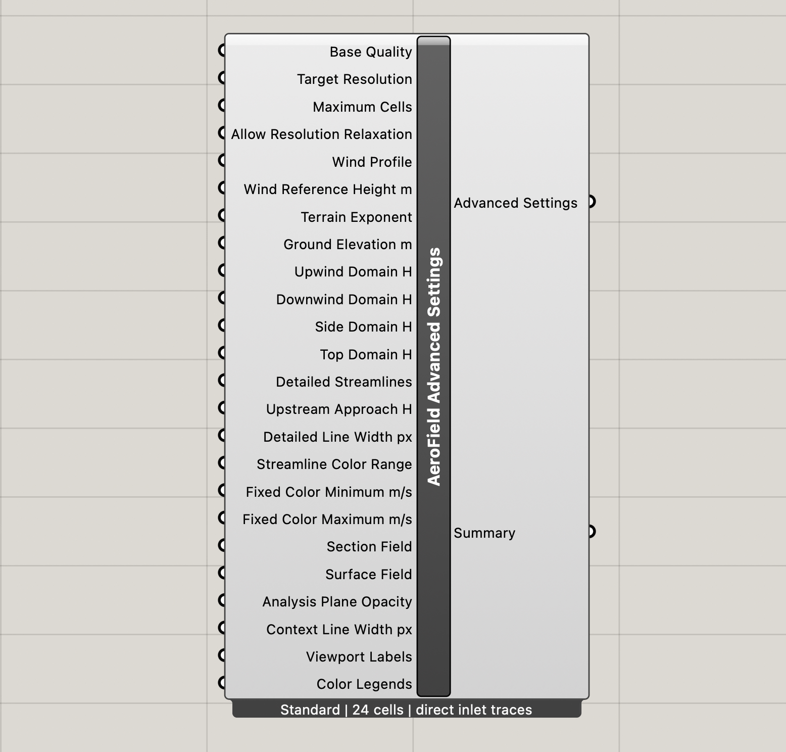 AeroField Numerical and domain controls Grasshopper component