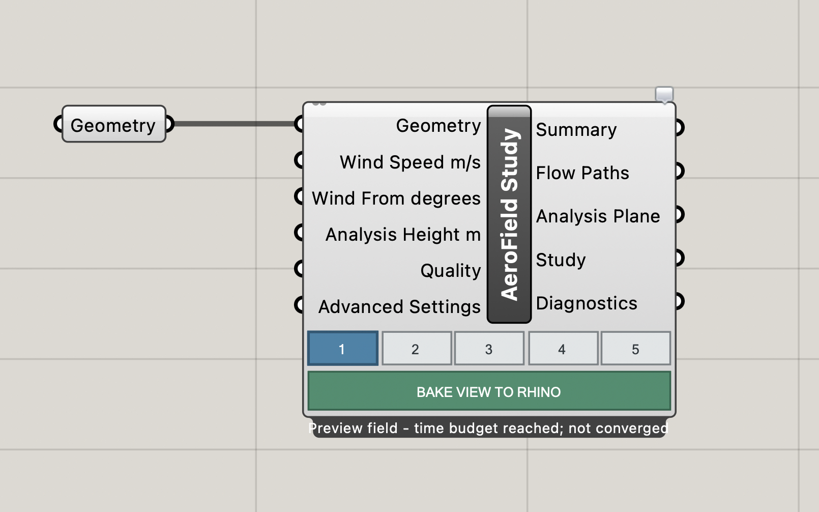 AeroField Study connected to a single Geometry parameter in Grasshopper